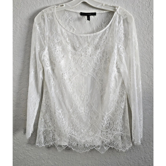 TOP-WHITE HOUSE BLACK MARKET-See Through Lace-Camisole Attached-White-Size X-SML - Picture 1 of 15
